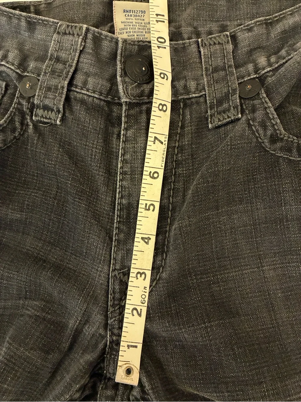 True Religion Jeans Men 36x32  Ricky Big T Flap Pockets Faded Black Grunge